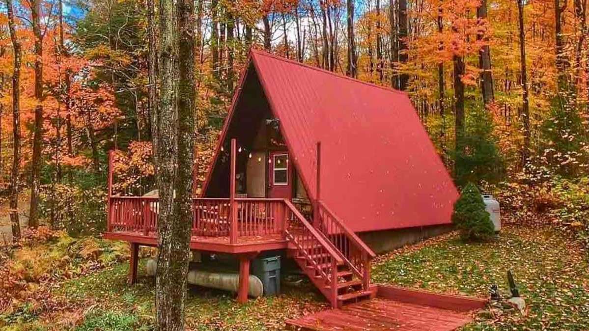 Red A-Frame Tiny House in Vermont