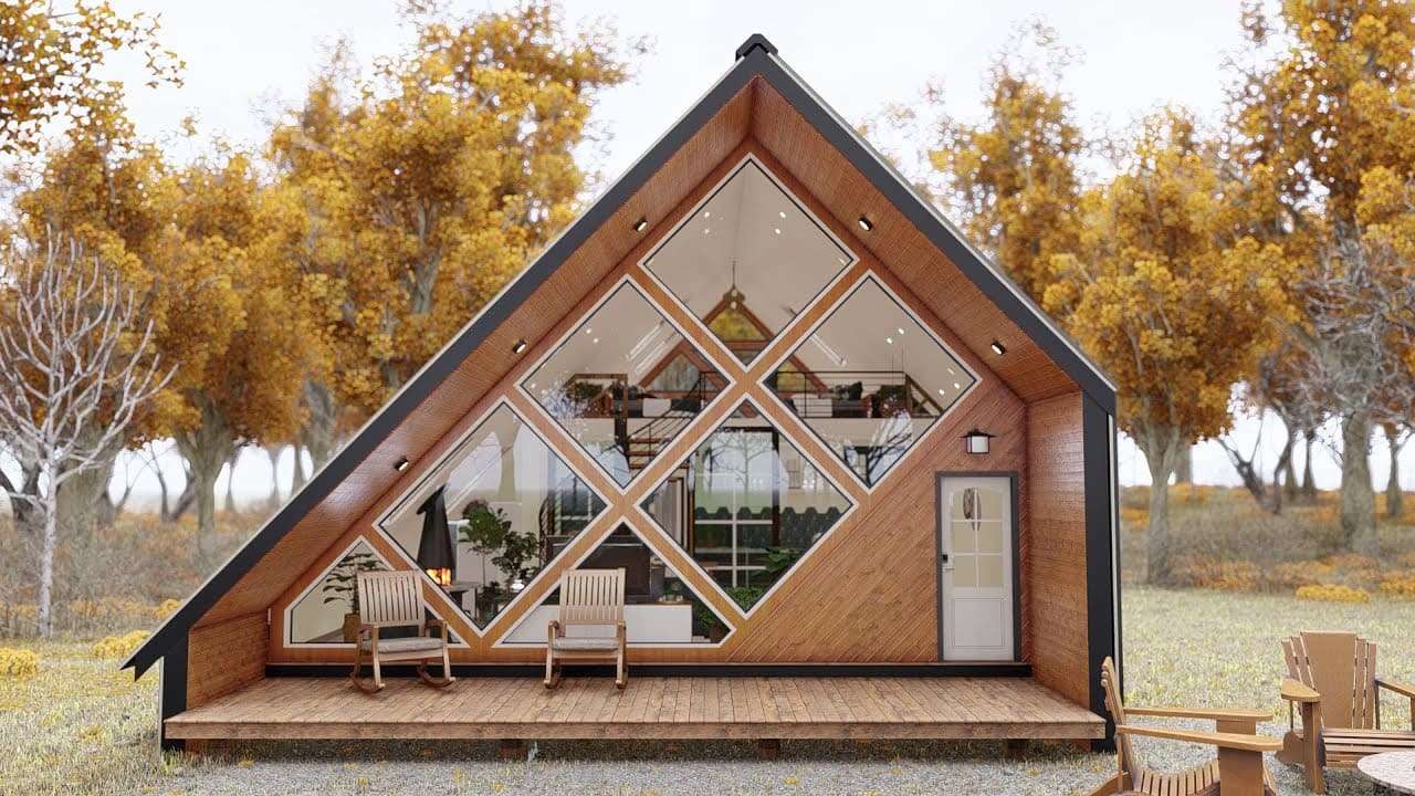 Interesante idea de diseño de casa cabaña con estructura en A