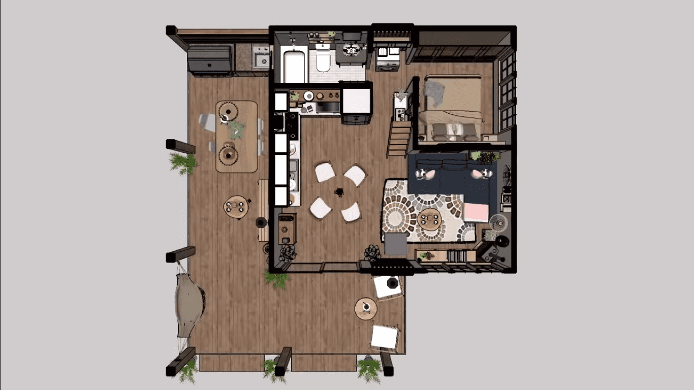Rustic Tiny House Design Idea 6m x 6m - Dream Tiny Living