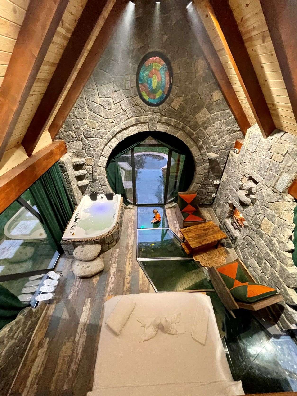 Tiny Stone House with Jacuzzi and Fireplace - Dream Tiny Living
