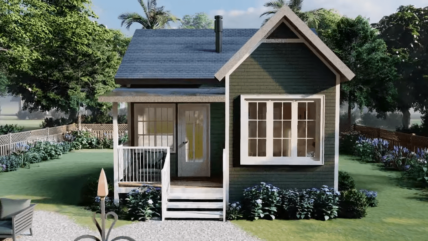 Tiny House Design with Green Exterior 6m x 6m - Dream Tiny Living