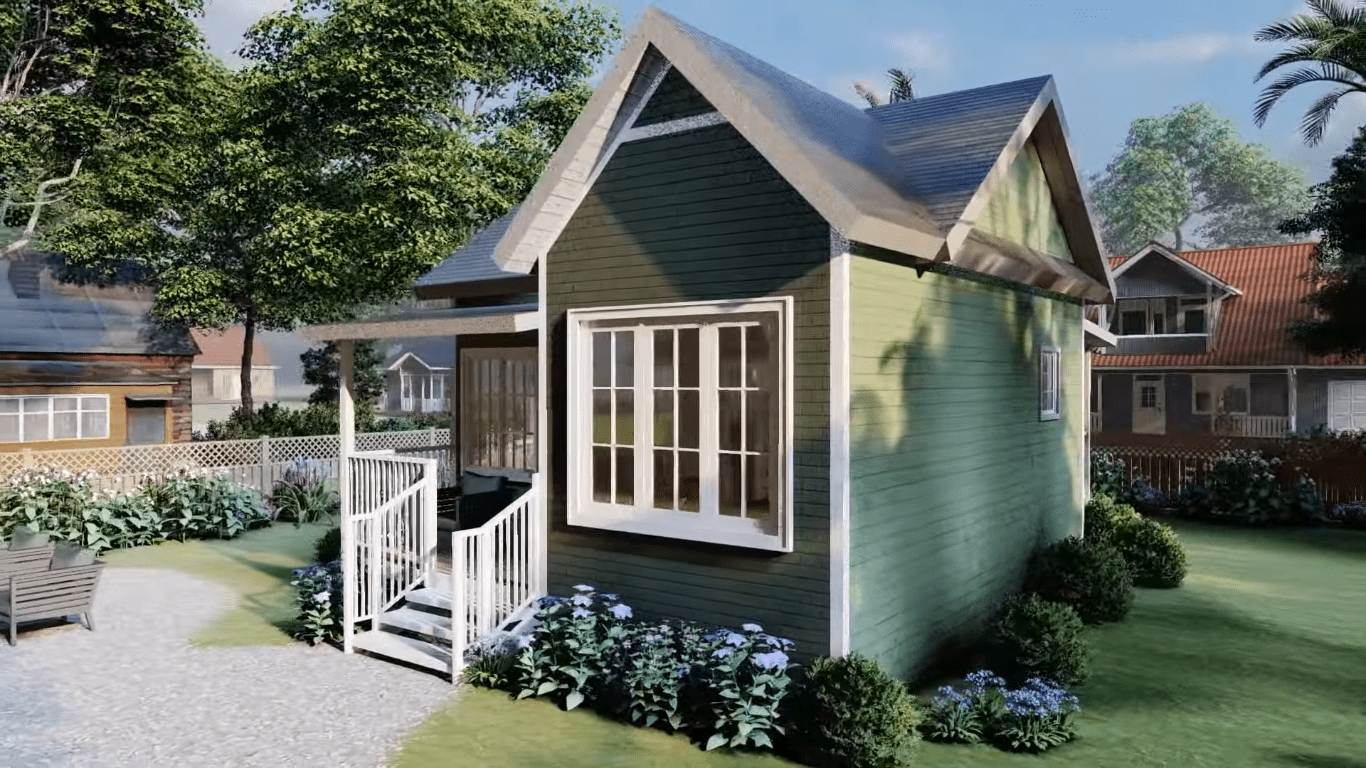 Tiny House Design with Green Exterior 6m x 6m - Dream Tiny Living