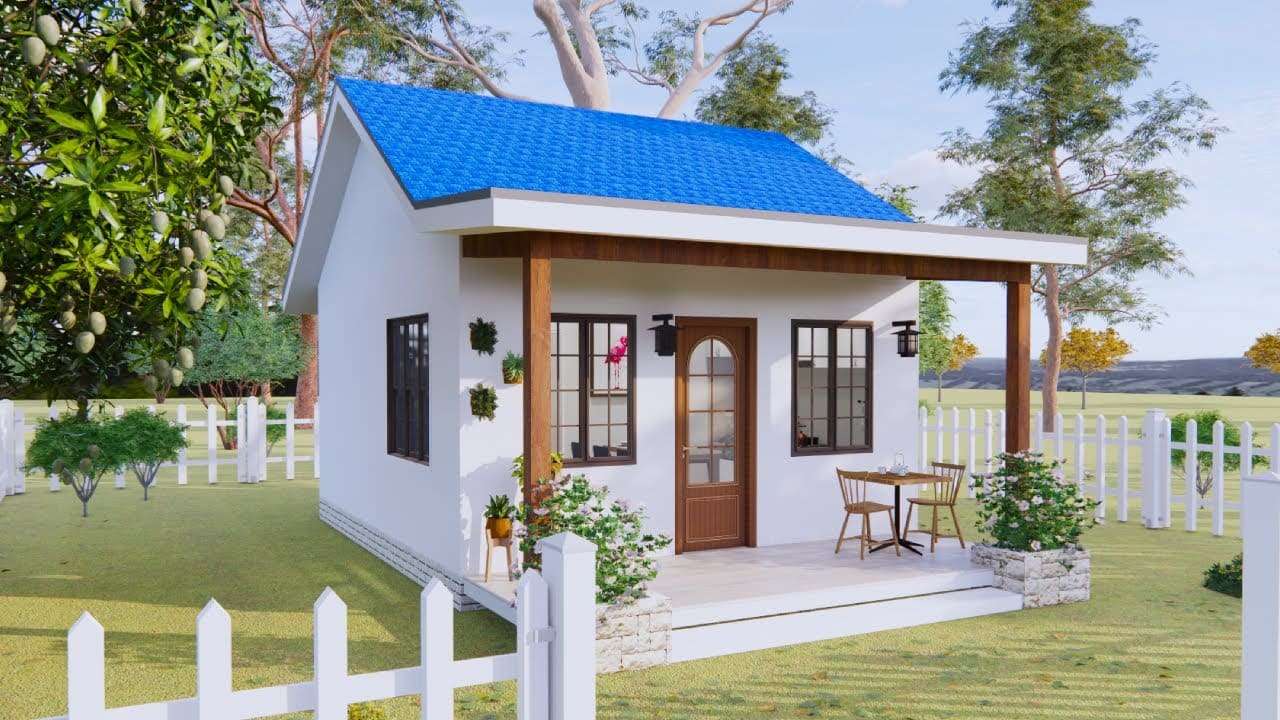 Tiny House with Blue Roof 5m x 6m
